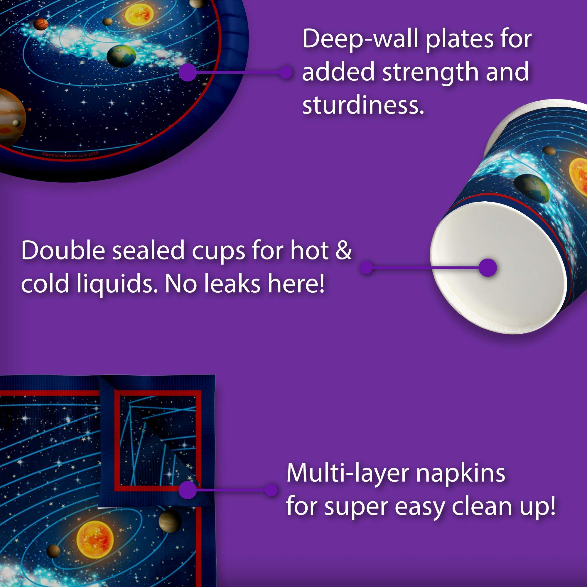 Solar System Outer Space Birthday Party Supplies Set - 16-Piece Tableware Kit with Plates, Napkins & Cups for Kids Space Themed Party Decorations