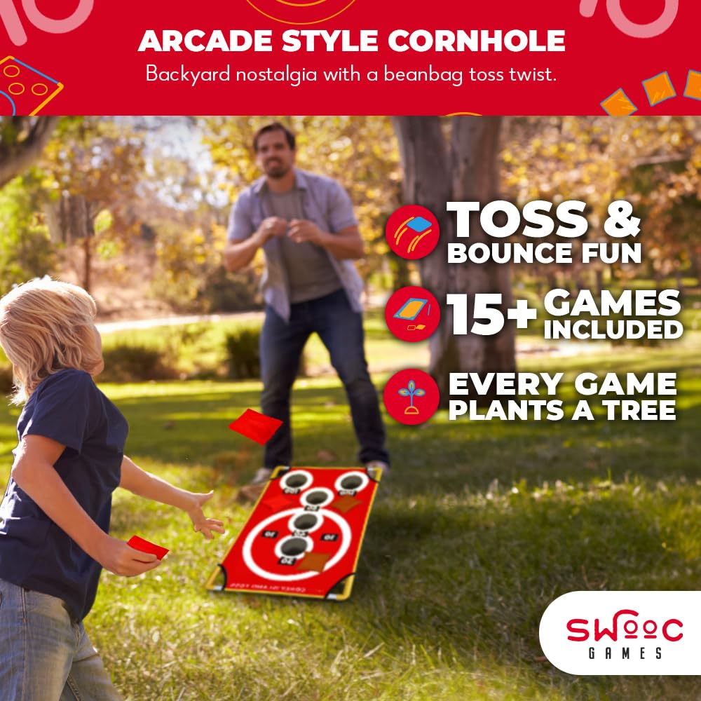 SWOOC Games - Coney Island Toss™ Arcade Style Cornhole Board Set with Carry Case & 15+ Game Variations - Premium Cornhole Game for Adults & Kids - Outdoor Bean Bag Toss Set with 8 Bags - Perfect for Backyard Parties, Tailgating, and Family Game Nights