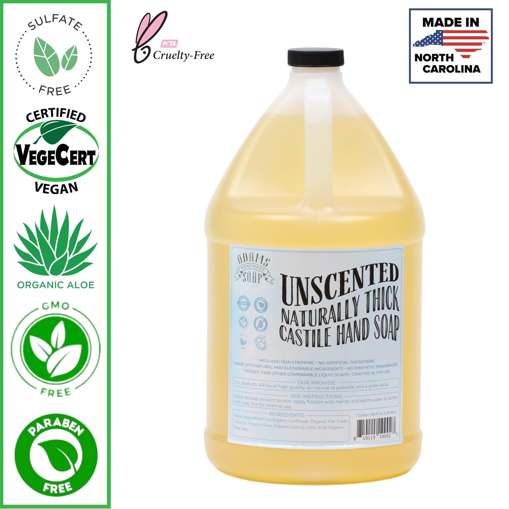 Adams Handmade Organic Castile Liquid Hand Soap - 4 Gallon Refill, Unscented, Vegan & Natural Ingredients for Home, Kitchen & Bathroom | Gentle Cleansing for Hands, Body & Household Use