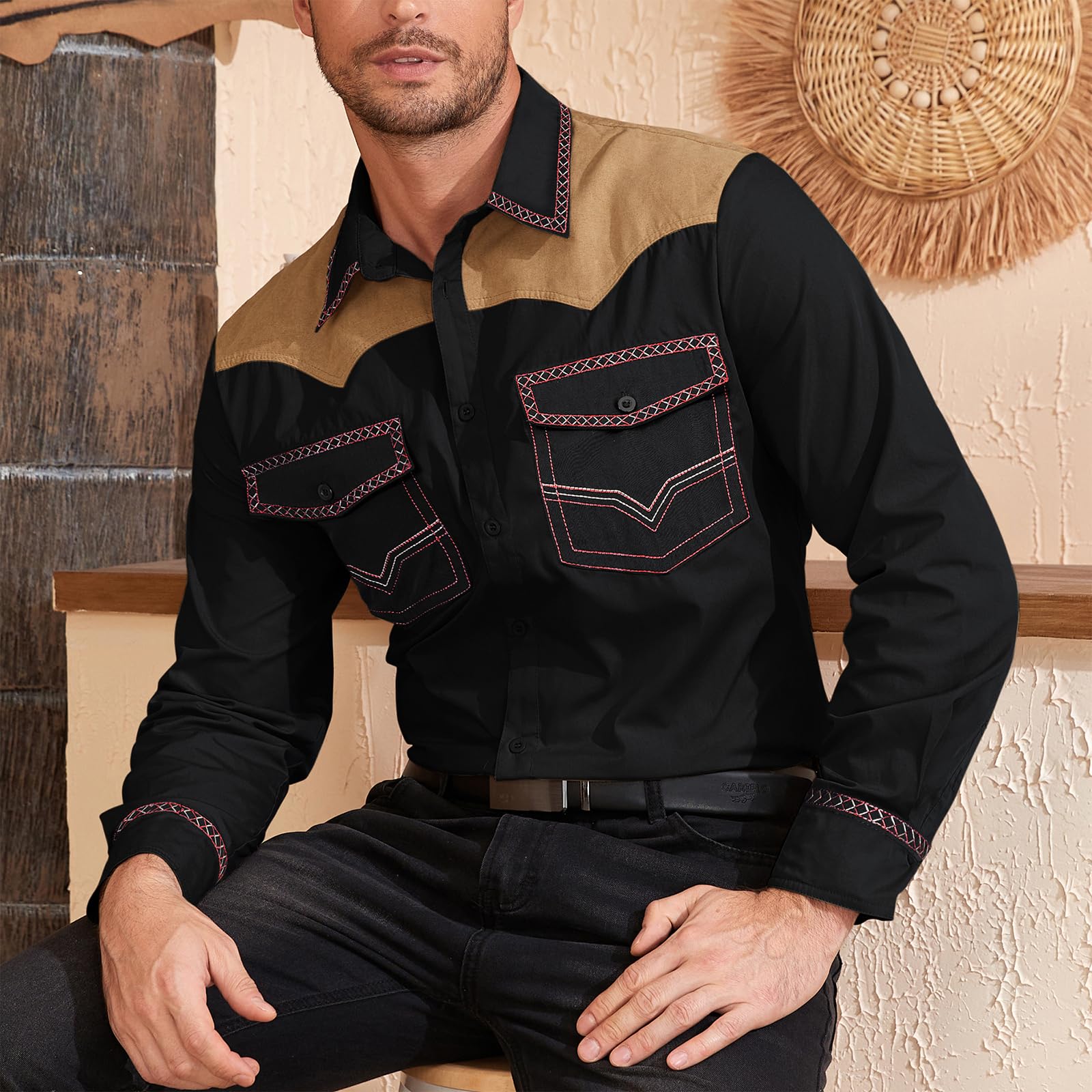 Men's Western Cowboy Shirts - Long Sleeve Casual Button Down Country Style Shirt for Men | Perfect for Rodeo, Country Music Festivals & Western Fashion