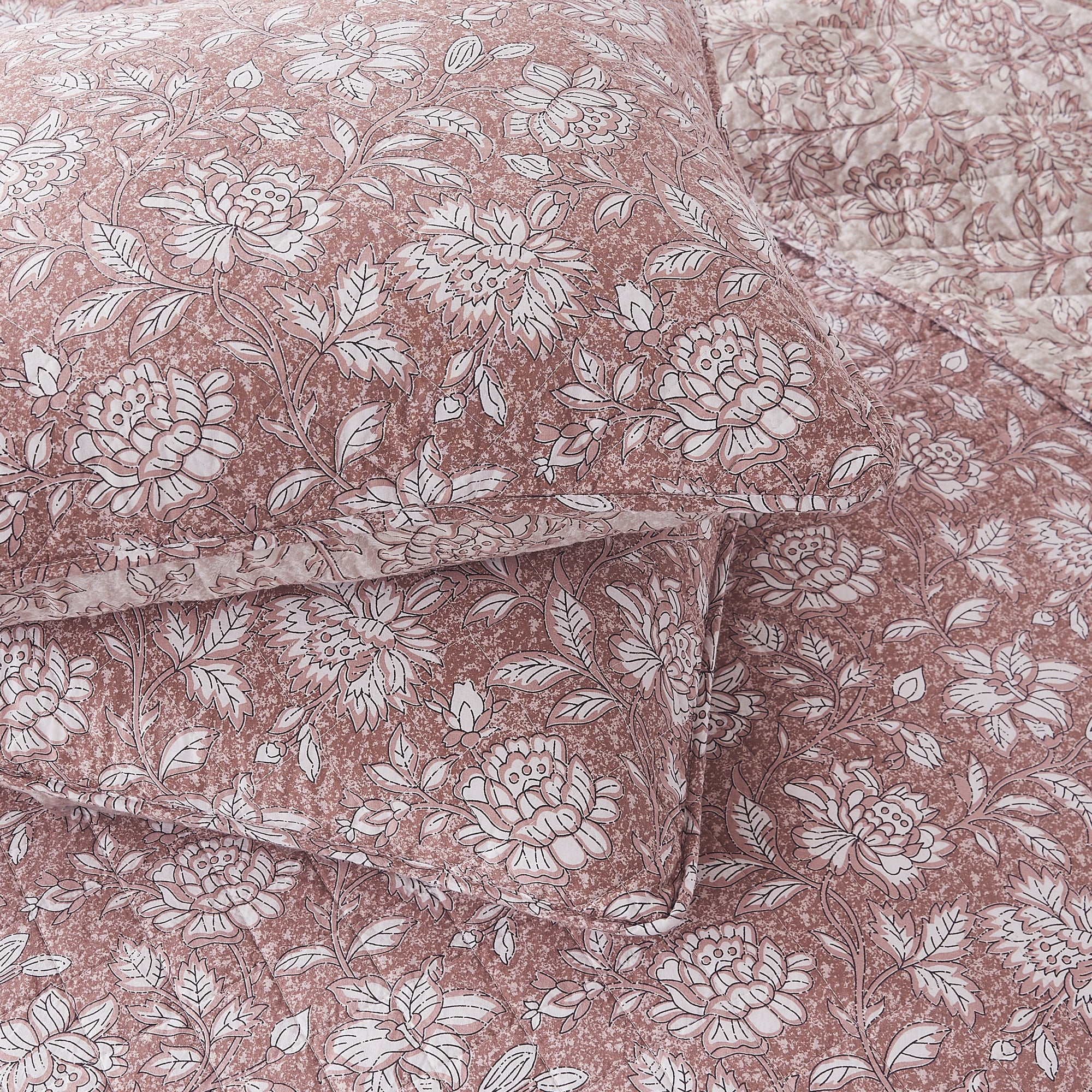 Zara Floral Block Reversible Cotton Quilt Set - Queen Size Bedding, Soft & Breathable Comforter Cover with Pillowcases - Perfect for Spring & Summer Bedroom Decor