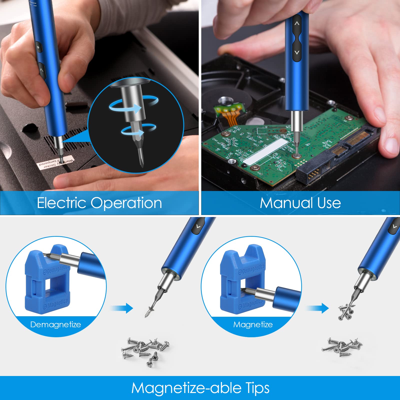AMIR 28-in-1 Rechargeable Electric Screwdriver Set with Magnetic Bits & LED Light - Portable Power Tool for PC Building, Laptop Repair, Watch Maintenance, Electronics DIY - Perfect for Home Workshop & Professional Technicians