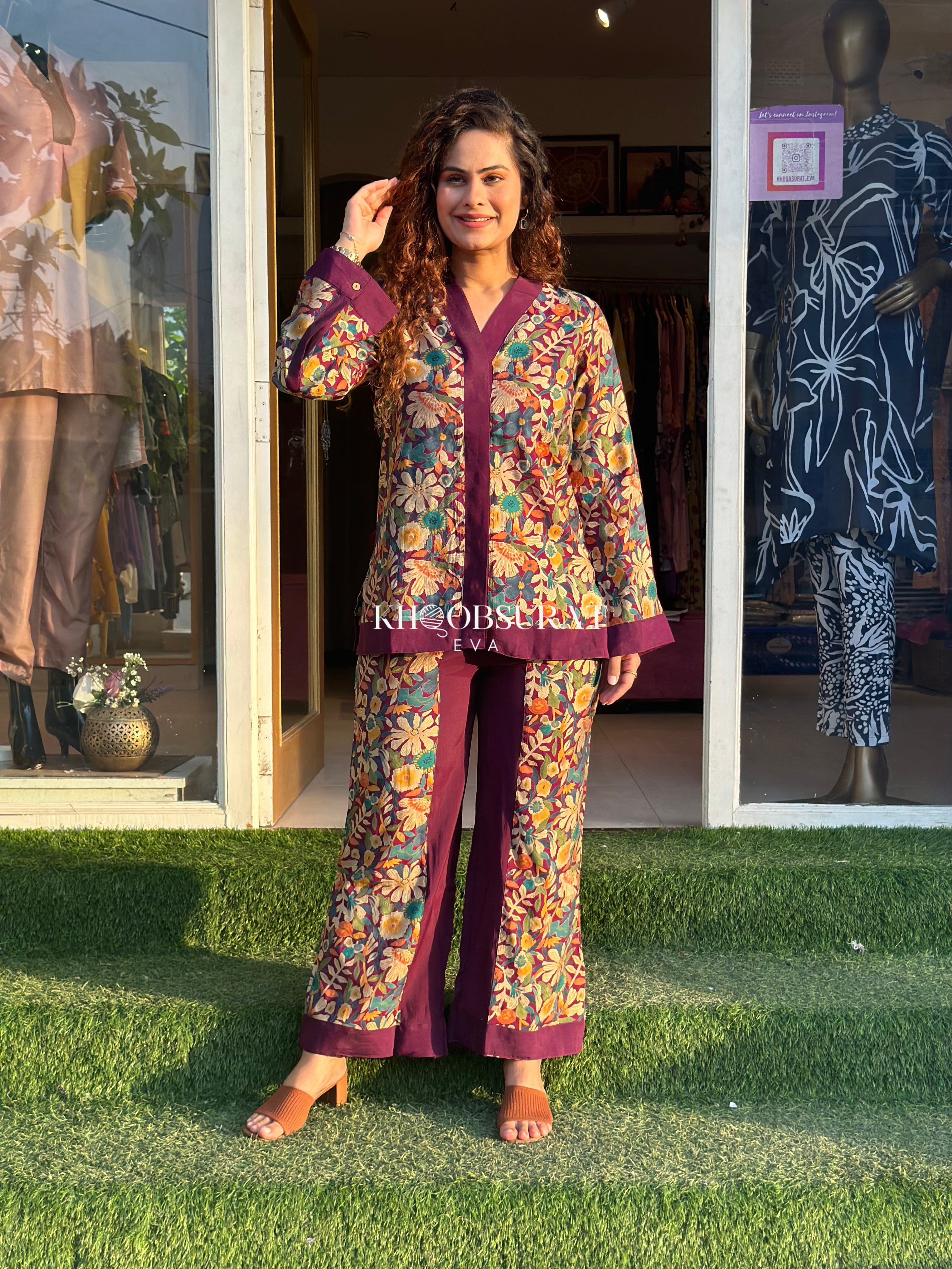 PLUM CHERRY SILK COORD SET - Elegant Silk Loungewear Set for Women | Perfect for Home Relaxation, Spa Days & Special Occasions