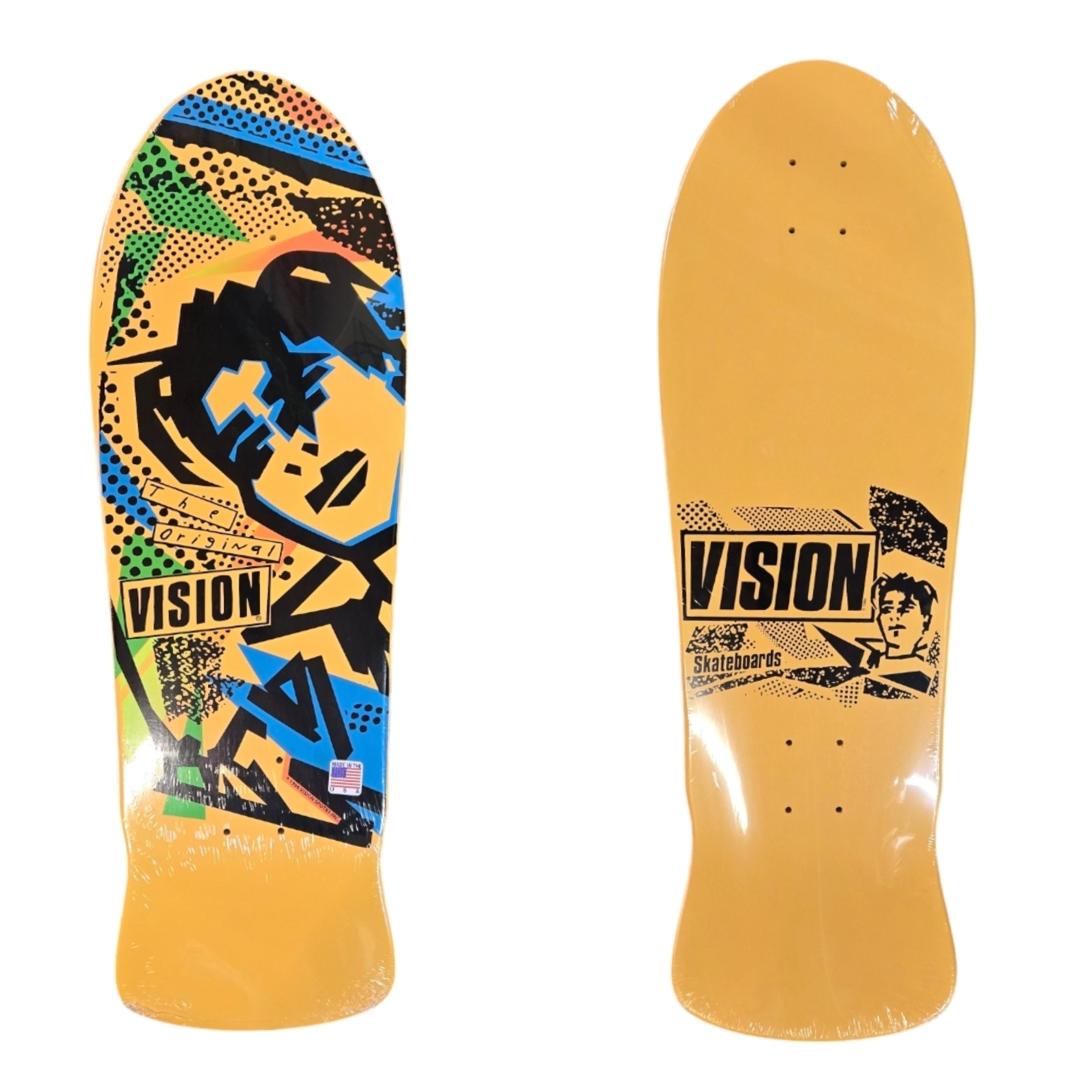 VISION GONZ Reissue Skateboard Deck - Yellow with Black Hair Blue Eyes Graphic | Pro Skateboard for Street & Park Riding | Perfect for Skaters & Collectors