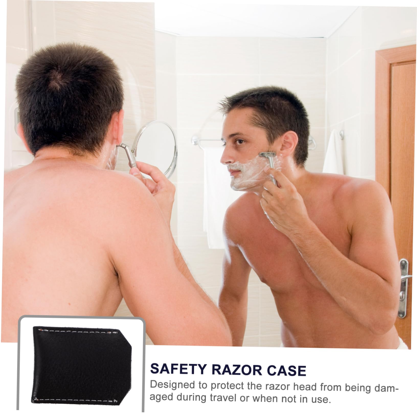 Balacoo Premium Leather Travel Safety Razor Case - 3pcs Barber Razor Shaver Carrying Bag with Double Sleeve | Portable Shaving Kit for Men | Perfect for Travel, Gym & Business Trips