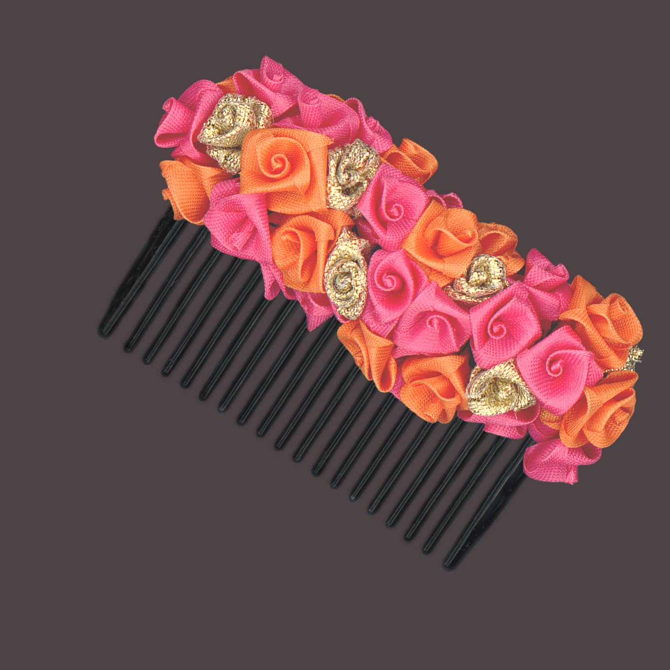 Gajra Style Multi-Color Orange Roses Hair Comb for Women - Bridal Hair Accessory, Indian Wedding Jewelry, Boho Festival Hairpin (Perfect for Weddings, Parties & Cultural Events)