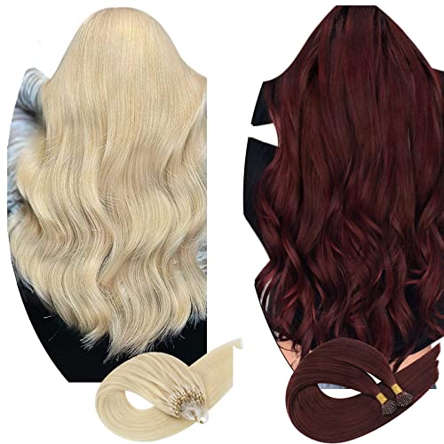 Ugeat 22 Inch Pre Bonded Hair Extensions - Pack of 2 (60 Platinum Blonde & 99J Burgundy) - 90g Micro Ring & I-Tip Extensions Bundle for Length & Volume | Perfect for Parties, Weddings & Daily Styling