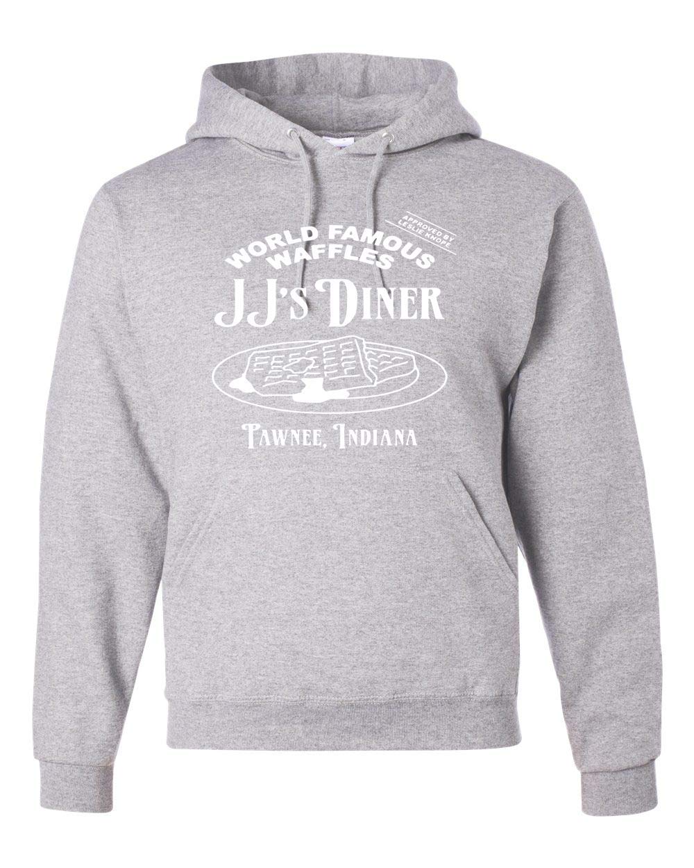 JJ's Diner Pawnee World Famous Waffles Hooded Sweatshirt - Memetic Adult Hoodie for Parks and Recreation Fans - Perfect for Cosplay, TV Show Merch Collectors & Comedy Lovers