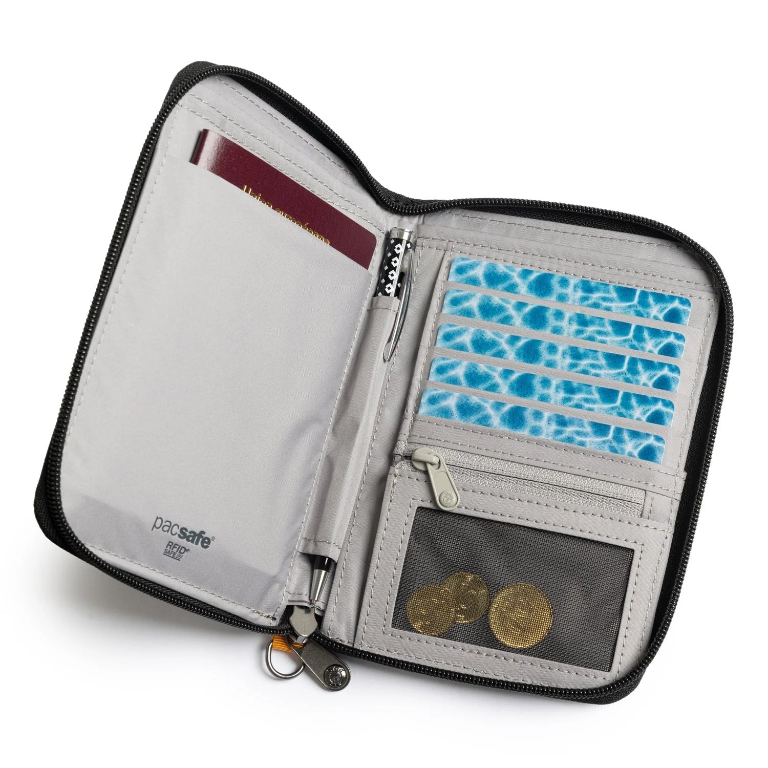 Pacsafe RFIDsafe RFID Blocking Travel Wallet - Compact Organizer for Passport, Credit Cards & Cash | Secure Anti-Theft Accessories for International Travel, Commuting & Daily Use