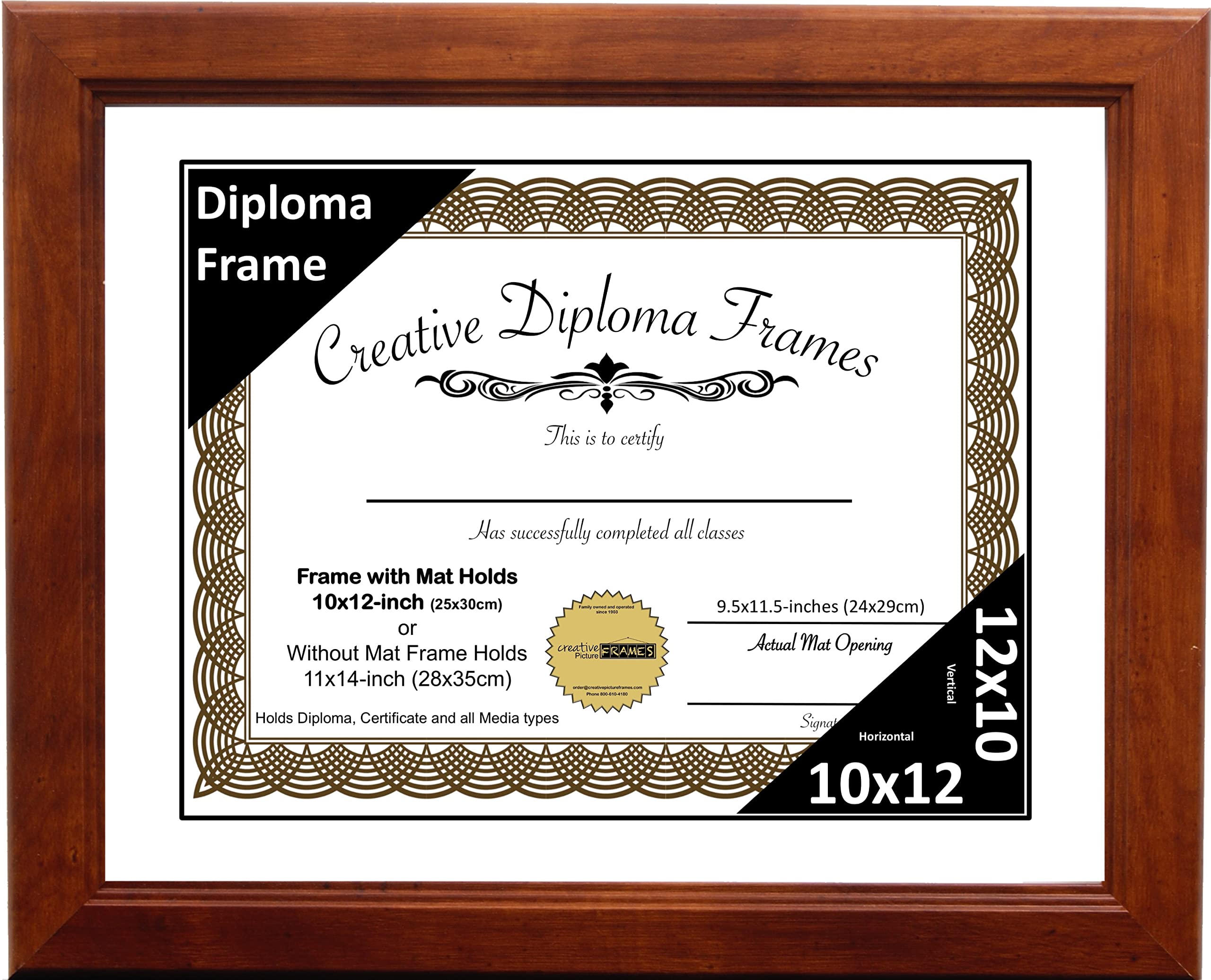 10x12 Walnut Finish Diploma Picture Frame with White Mat, Glass, Easel & Wall Hangers - Holds 11x14 Photos Without Mat - Perfect for Graduation, Awards & Home Decor