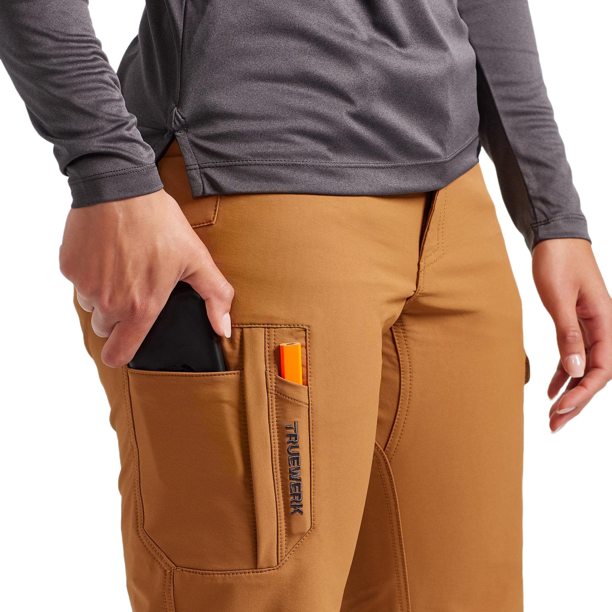 TRUEWERK Women's Work Pants - T2 WerkPants - Relaxed Fit Lightweight Water-Resistant Cargo Pants with 4-Way Stretch for Construction, Landscaping & Outdoor Work