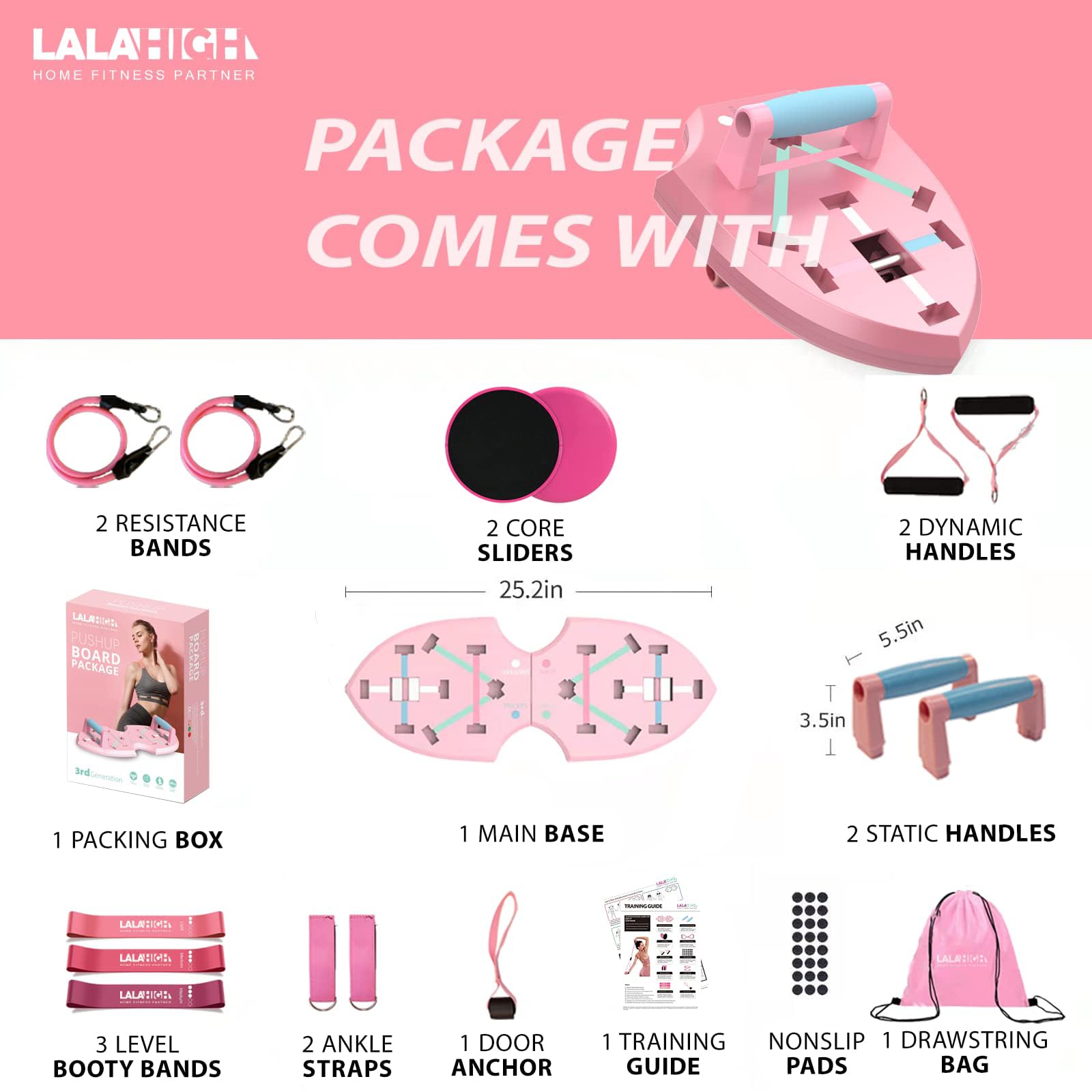 LALAHIGH Portable Home Gym System for Men & Women - Push Up Board, Pilates Bar, 20 Fitness Accessories with Resistance Bands & Ab Roller Wheel - Professional Strength Training Equipment for Full Body Workout at Home, Office or Travel