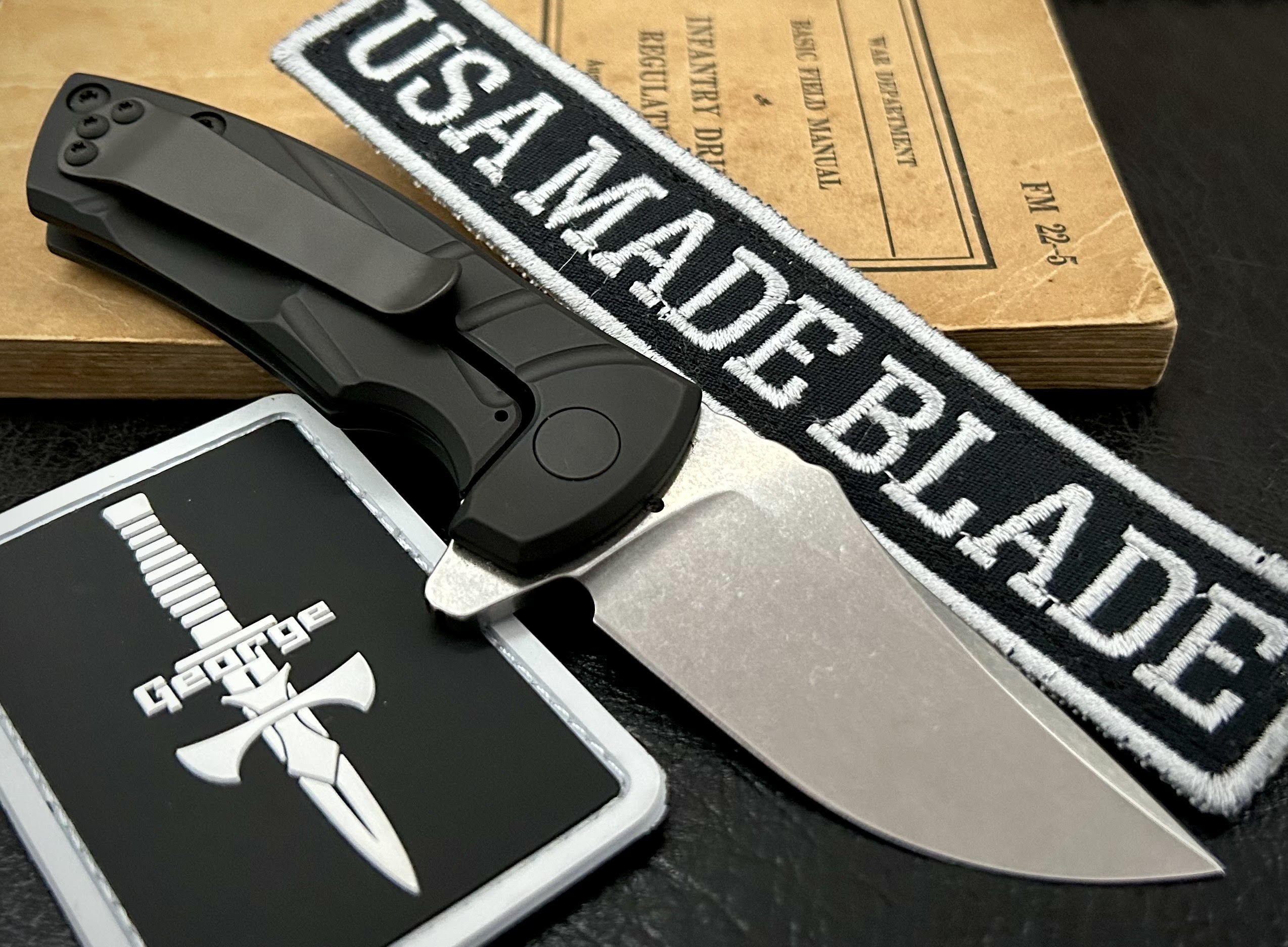 Les George ESV Flipper Knife - Black DLC Titanium Handle with S45VN Blade | USA Made EDC Folding Knife | Perfect for Outdoor Camping, Hiking & Everyday Carry