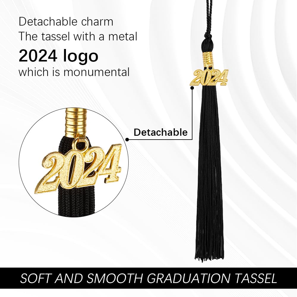 2024 Graduation Tassel Set - 2 Pack Black Graduation Cap Tassels with Charm for High School & College Commencement - Perfect Graduation Decorations & Keepsake for Graduates