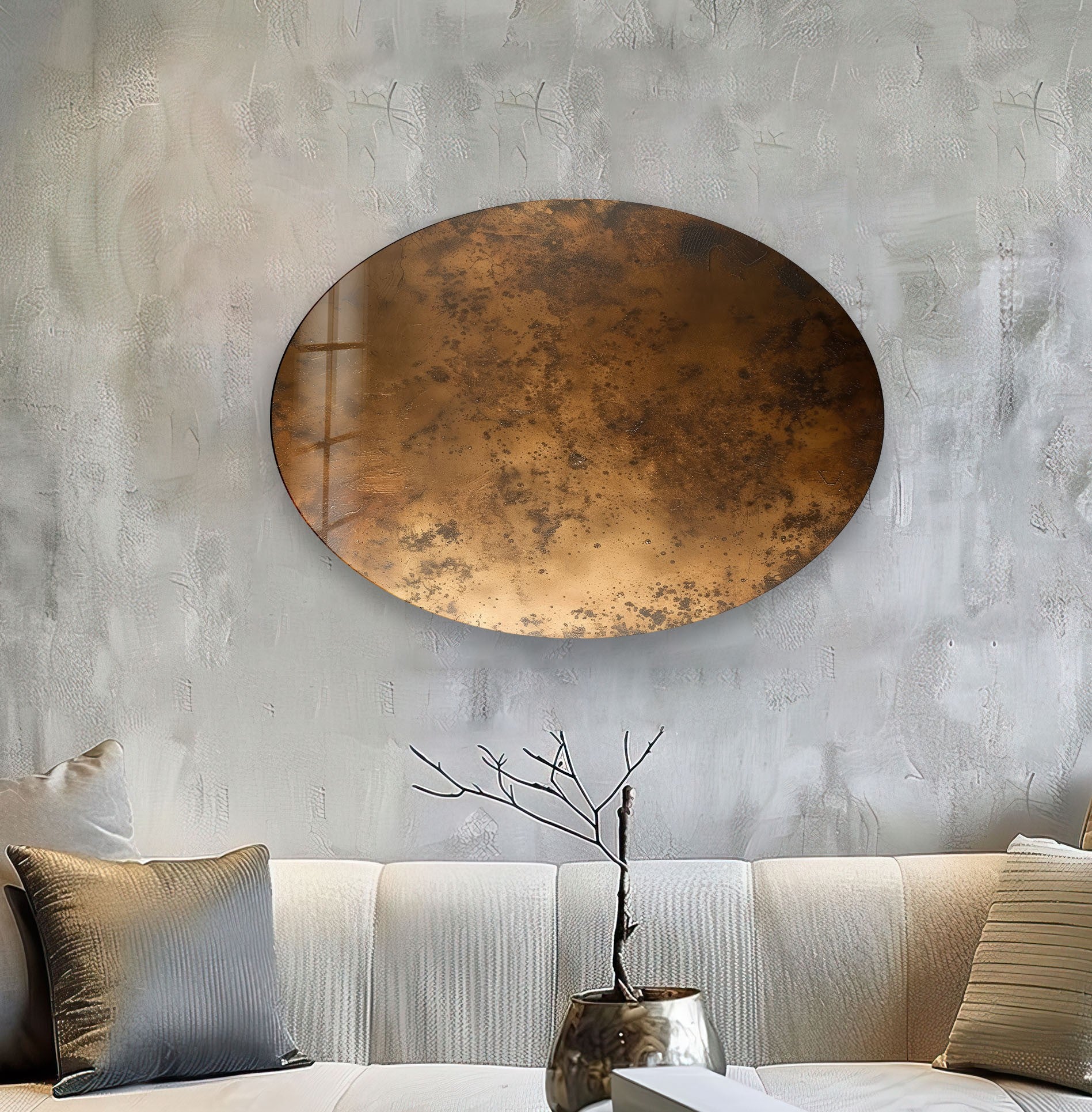 Abstract Bronze Glass Wall Art - Asymmetric Oval Design for Modern Home & Office Decor | Elegant Living Room, Bedroom, or Entryway Statement Piece