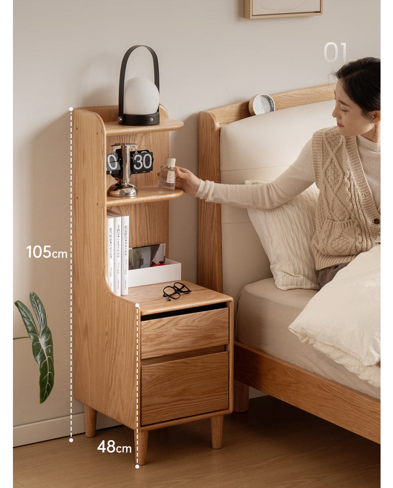 Modern Oak Solid Wood Nightstand - Bedside Table with Drawer for Bedroom Furniture - Perfect for Home Decor, Storage & Organization