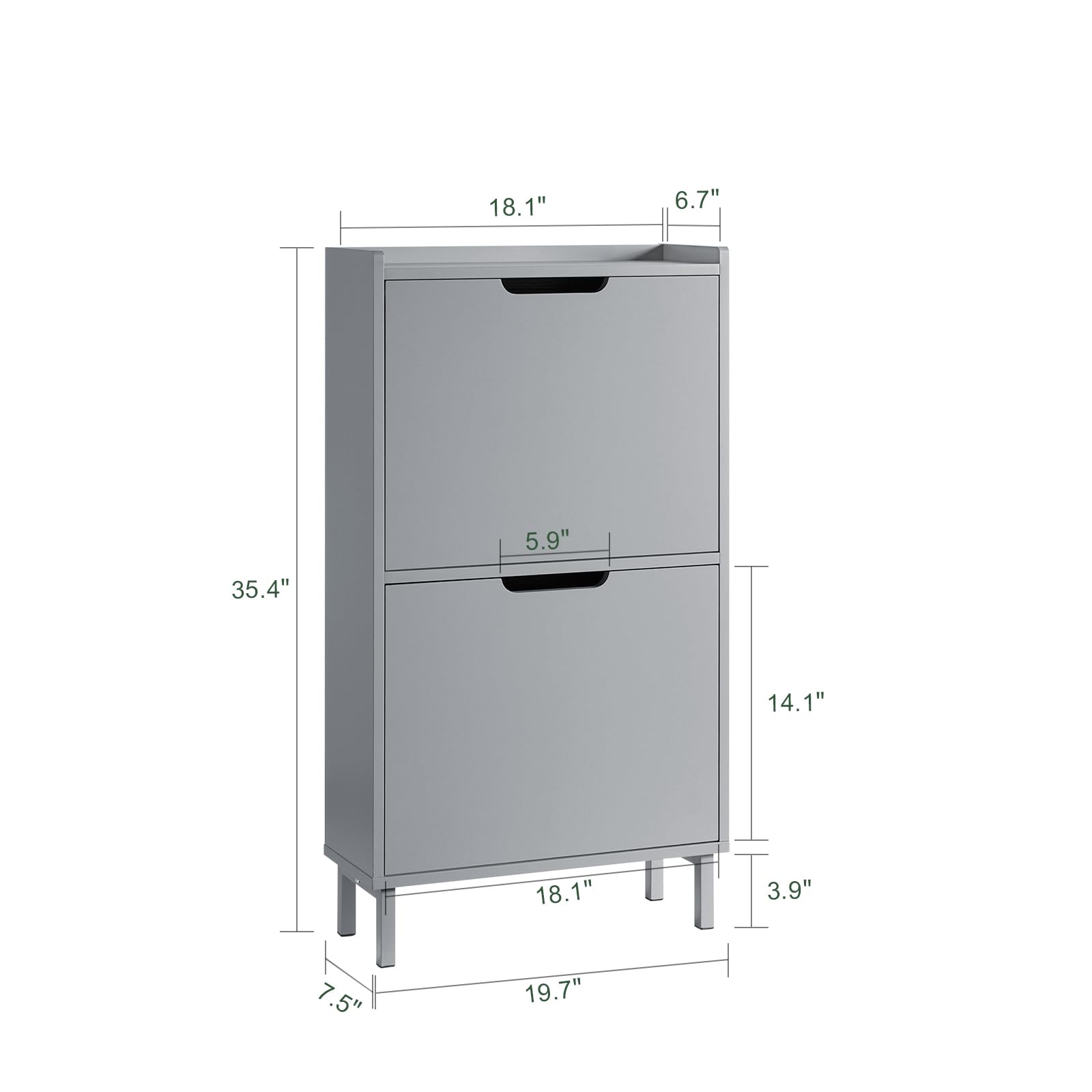 Haotian Narrow Shoe Cabinet for Entryway - Small Freestanding Shoe Rack with 2 Flip-Drawers, Hidden Shoe Storage Organizer, Grey (FSR151-HG) - Perfect for Apartments, Hallways & Small Spaces