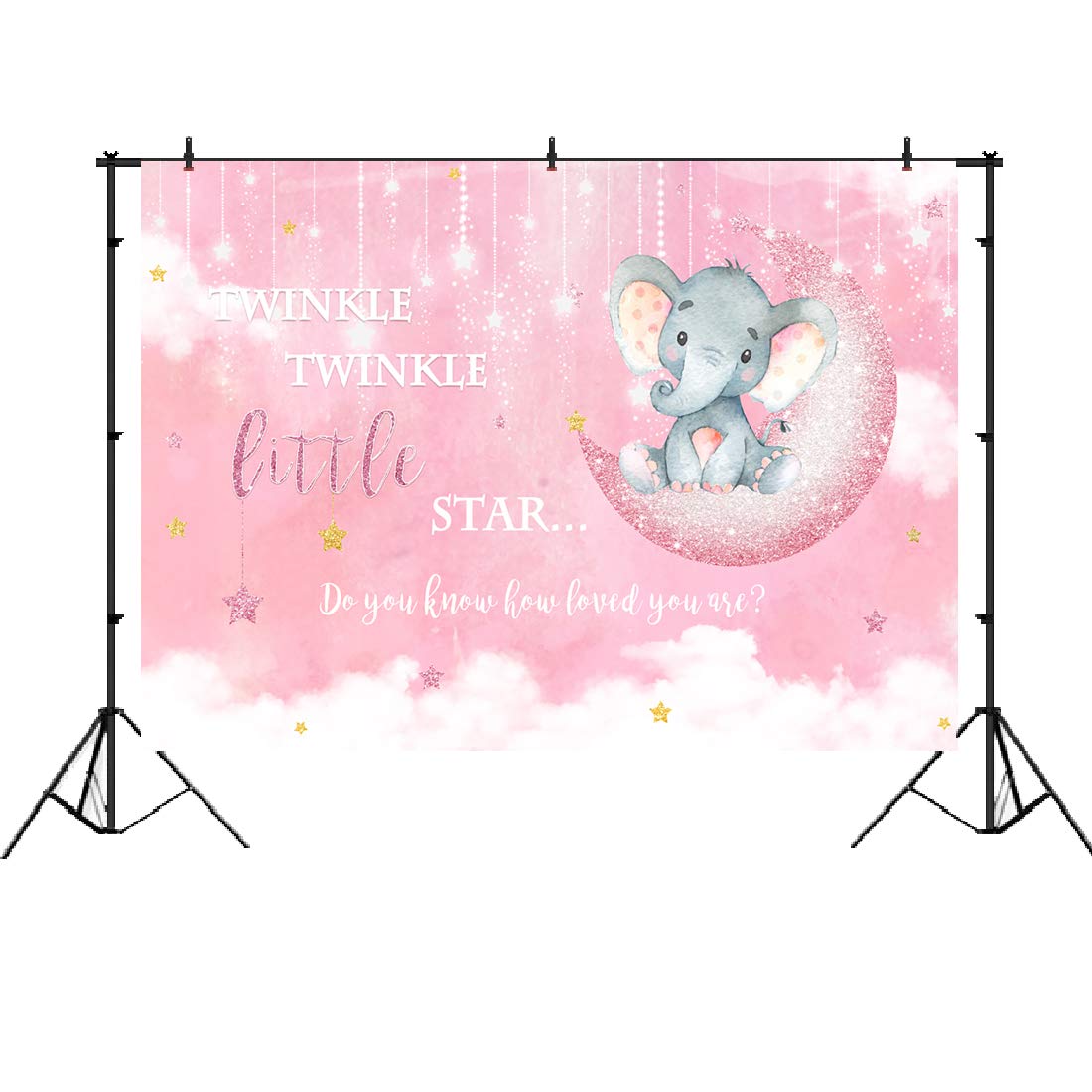 Pink Elephant Baby Shower Backdrop - Twinkle Twinkle Little Star Theme 7x5ft Photo Booth Background for Newborn Birthday Party Decorations | Perfect for Nursery Decor, First Birthday Photos & Gender Reveal Events