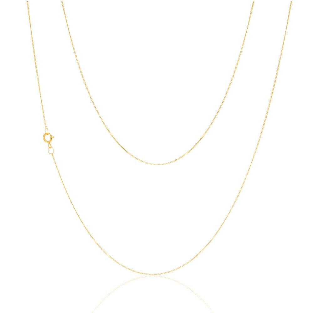 9ct Yellow Gold 18 Gauge Fine Curb 46cm Chain Necklace for Women - Elegant Layering & Everyday Jewelry - Perfect for Gifts, Parties and Special Occasions