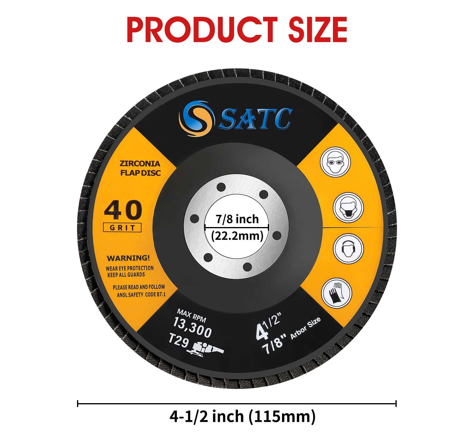 SATC 4.5 Inch 40 Grit Zirconia Flap Discs - Type 29 Angle Grinder Wheels (10 Pack) for Metal Grinding, Welding & Surface Preparation