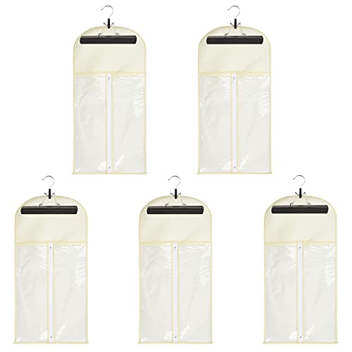 5pcs Beige Wig Bags+5pcs Black Hangers