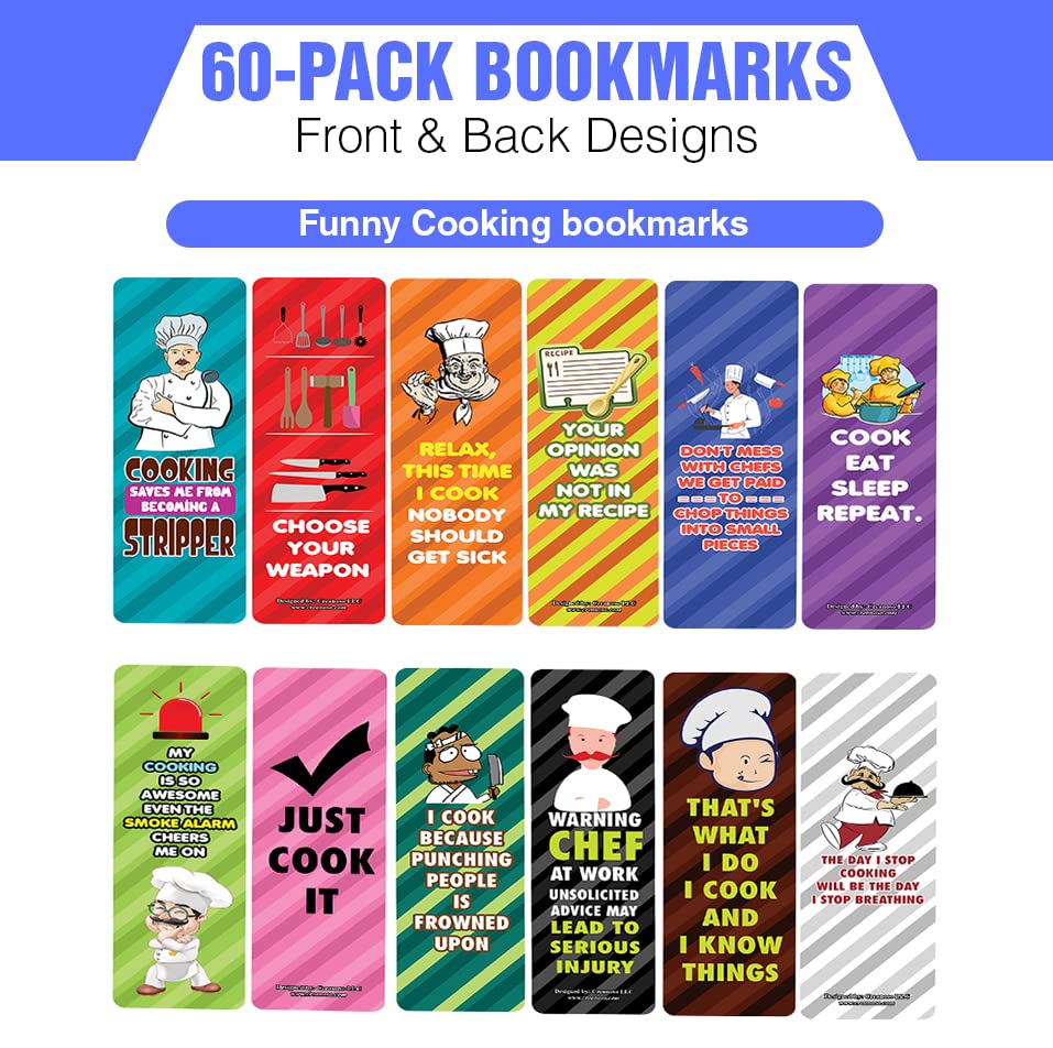 Creanoso Funny Cooking Bookmarks (10-Sets X 6 Cards) - Inspirational Daily Quote Cards - Unique Book Page Clippers - Perfect Gift for Chefs & Book Lovers - Ideal for Kitchen Decor & Reading Accessories