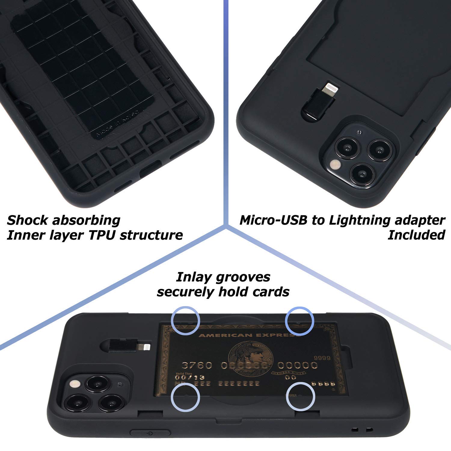 TORU CX PRO iPhone 11 Pro Max Wallet Case - Shockproof Protective Cover with Hidden Card Holder & Wrist Strap | Includes Mirror & Lightning Adapter | Perfect for Travel, Work & Everyday Use - Black