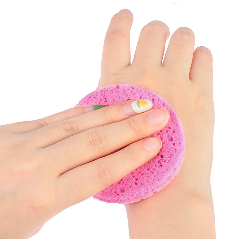 AKOAK 5-Piece Round Wood Pulp Makeup Sponges - Soft Blending Sponge for Foundation, Concealer & Powder - Gentle Makeup Remover & Facial Cleansing Sponge - Skin Care & Beauty Tool (Pink) - Perfect for Daily Makeup Application & Travel
