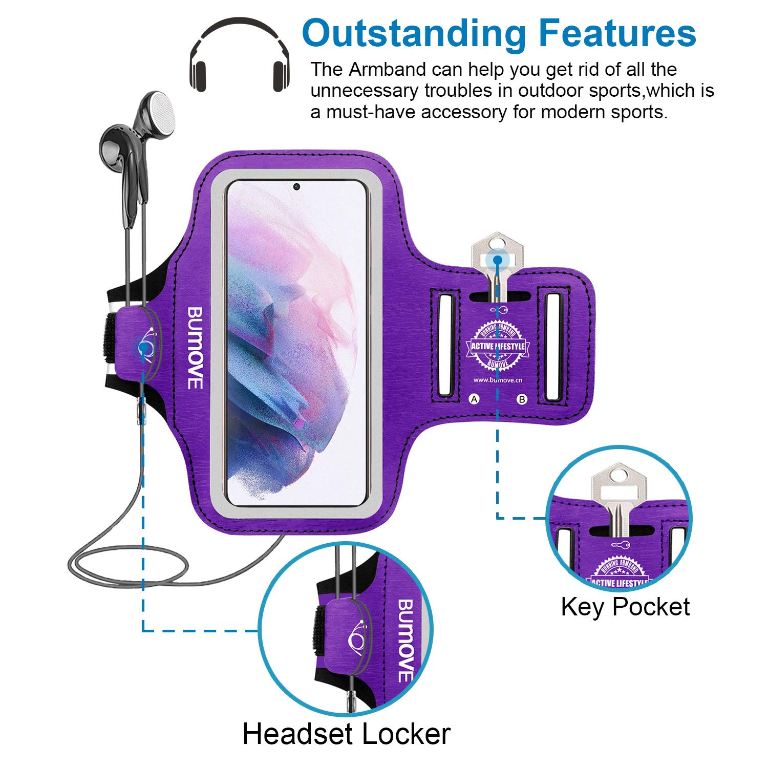 Samsung Galaxy S25/S24/S23/S22/S21/S20/S10 Running Armband with Card Holder - Adjustable Phone Armband for Gym, Workouts, Jogging & Sports (Purple) - Perfect for Running, Cycling & Fitness Activities
