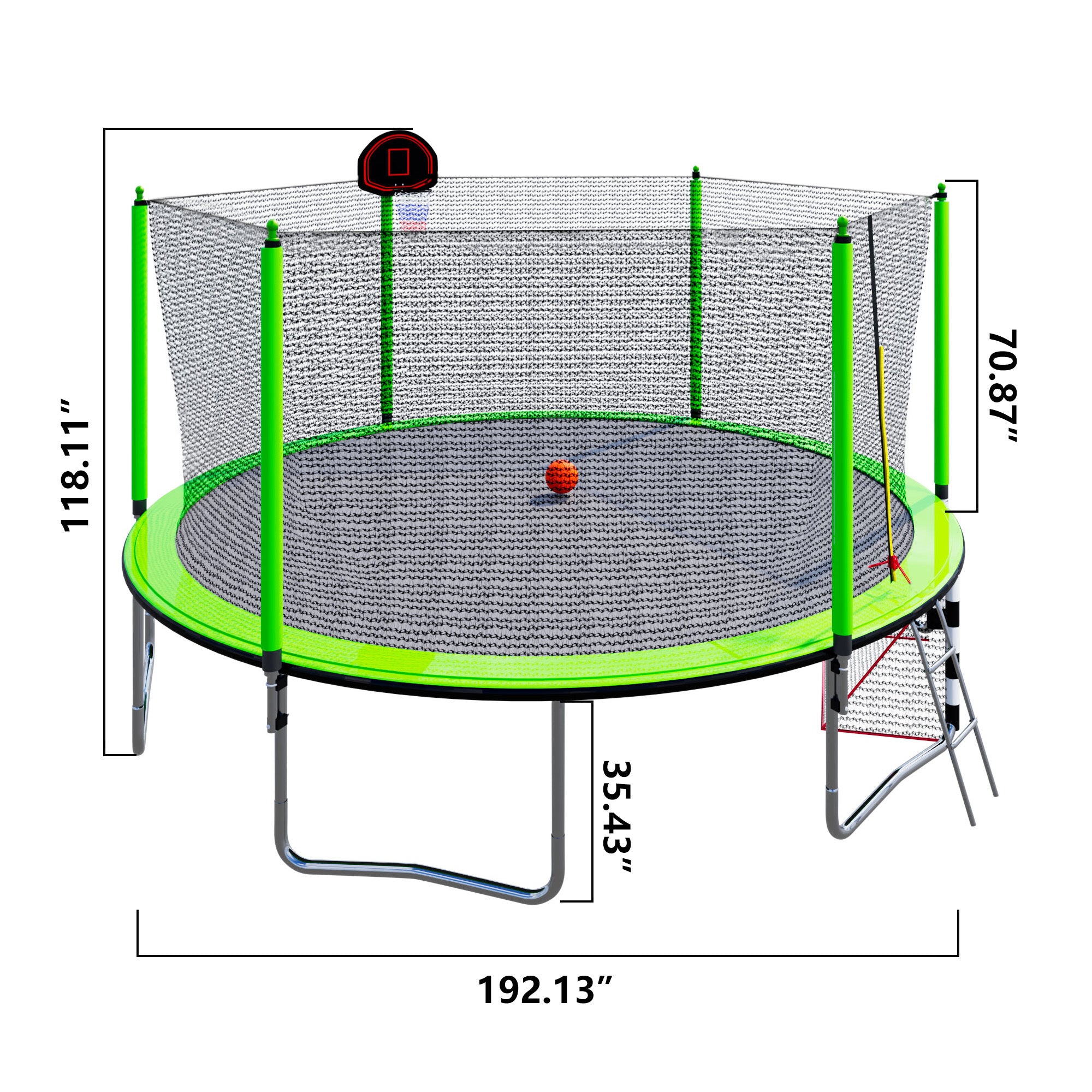 16FT Trampoline with Basketball Hoop, Air Pump & Ladder - Includes Safety Enclosure Net & Soccer Goal - Outdoor Backyard Fun for Kids & Family - Perfect for Exercise, Playtime & Birthday Parties (Green)