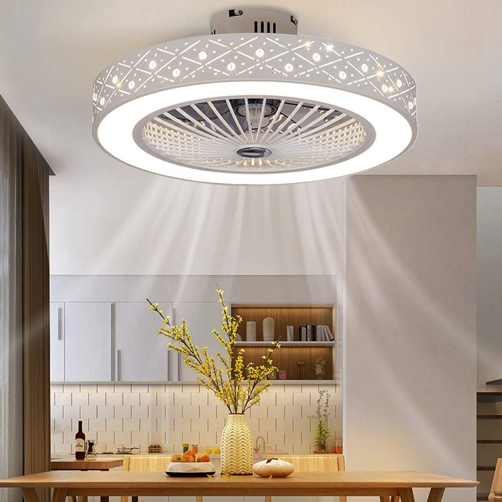 22 Inch LED Ceiling Fan Light with Remote Control - 7 Blades Chandelier, Dimmable 3-Speed Adjustable, Iron & Acrylic Design - Perfect for Bedroom, Living Room, Kids Room, Office, Restaurant and Dining Room Lighting