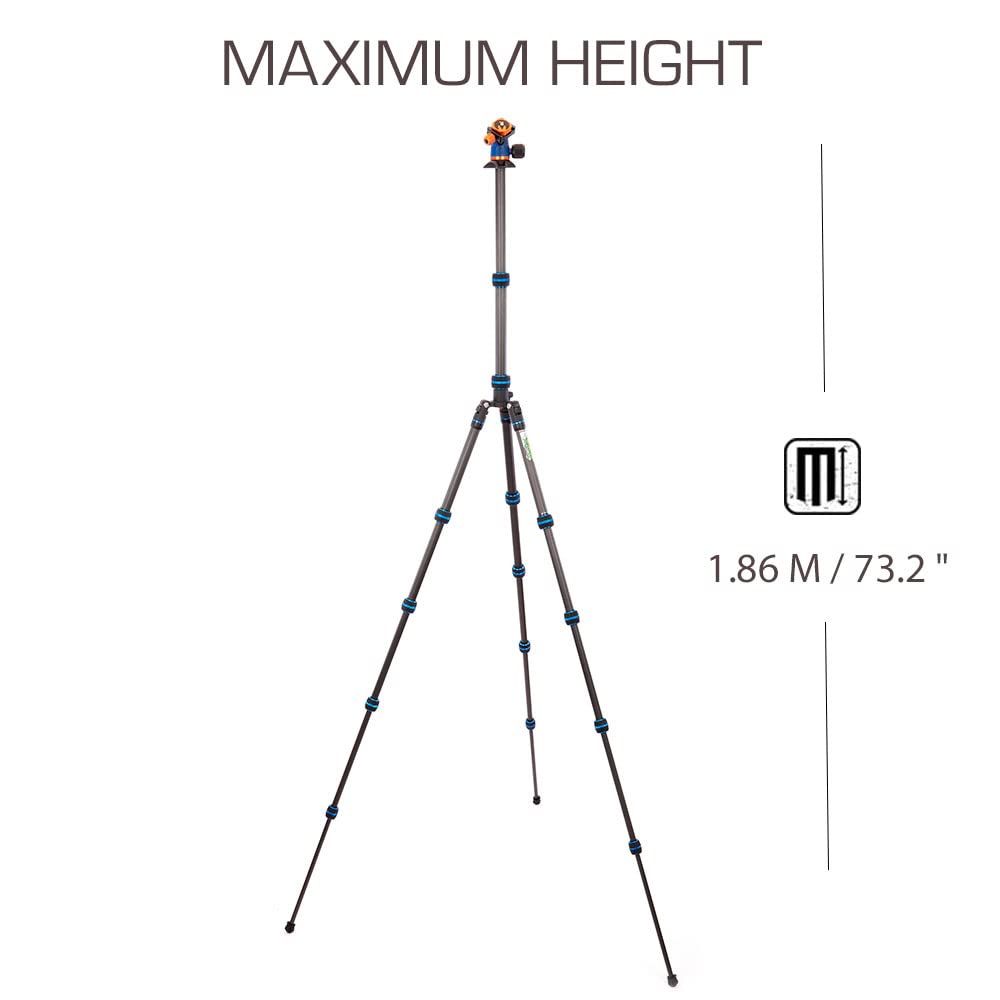 3 Legged Thing Punks Brian 2.0 Carbon Fiber Tripod - Compact Adjustable Travel Camera Stand with Detachable Legs (Blue/Black) - Perfect for Outdoor Photography, Travel Vlogging & DSLR Shooting