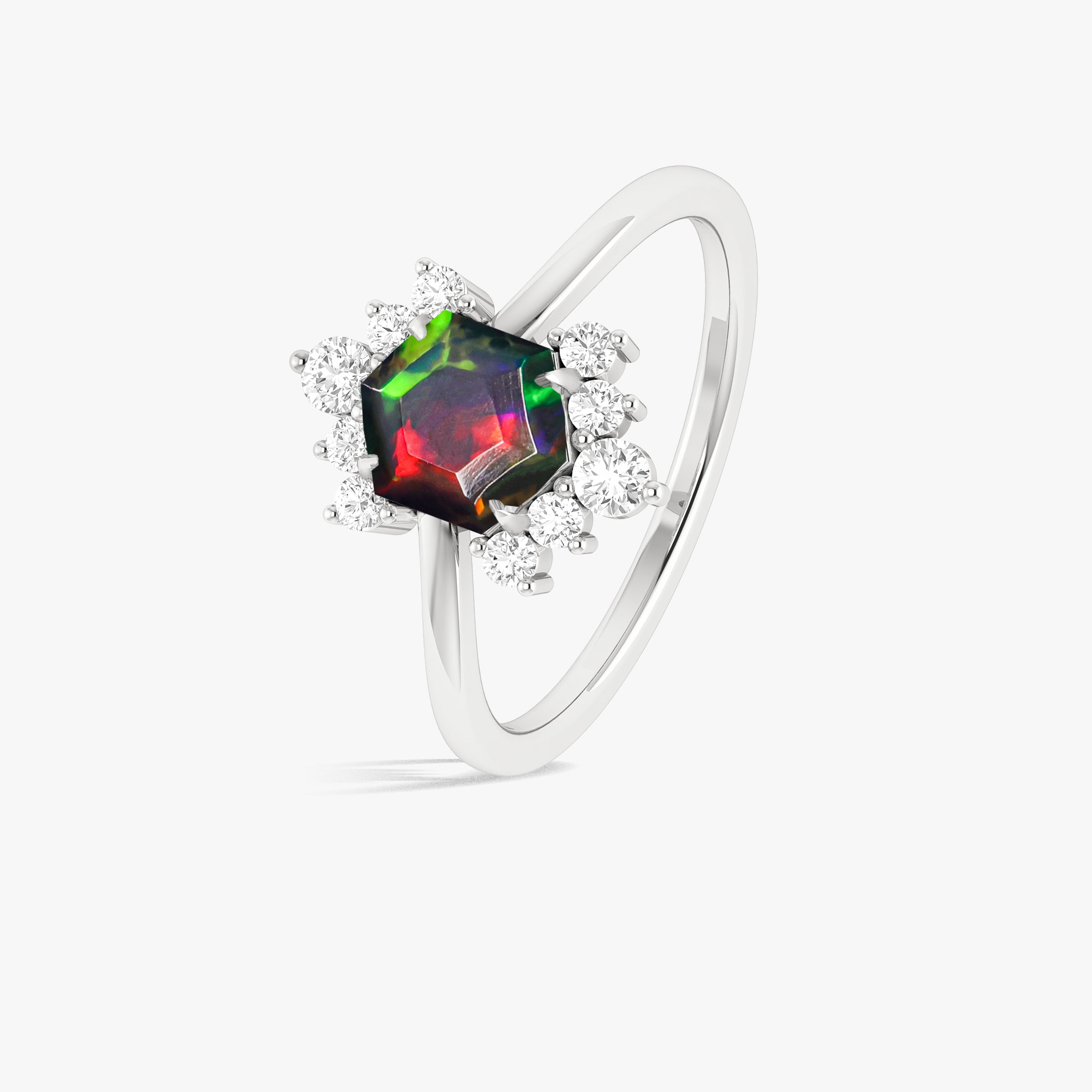Natural Black Opal Hexagon Gemstone Ring for Women - Elegant Handmade Silver Jewelry for Engagement, Wedding & Special Occasions