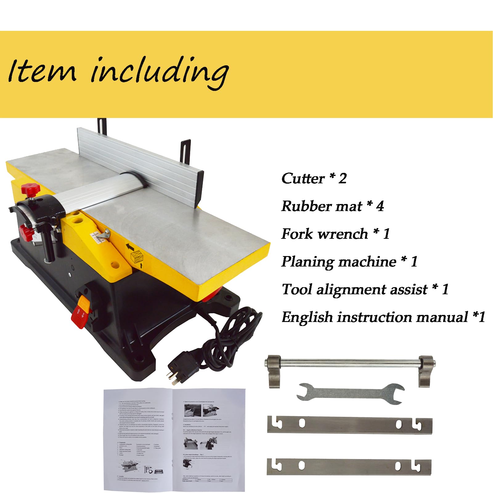 INTBUYING 6 Inch Woodworking Planer - 1800W Portable Bench Planer with 155x580mm Work Table | Low Noise & Dust | Perfect for DIY Projects, Small Workshops & Home Woodworking