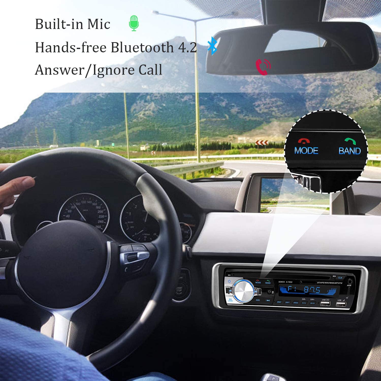 CENXINY 1 DIN Car Stereo with Bluetooth Hands-Free, USB, MP3 Player & 4x65W FM Radio - Compatible with iOS & Android Phones - Perfect for Commuting, Road Trips & Daily Driving (No CD Player)
