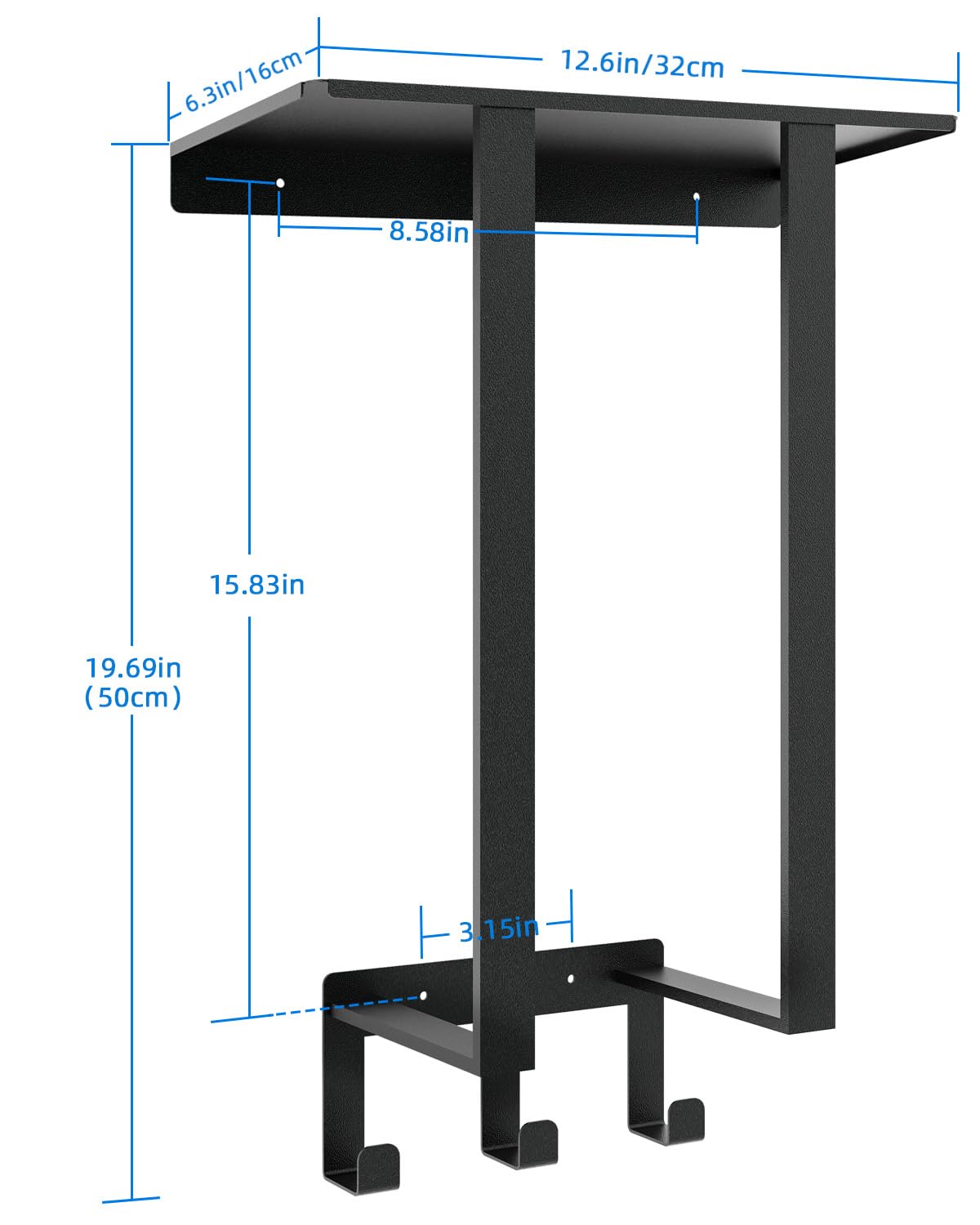 Premium Black Wall-Mounted Towel Rack with Shelf & 3 Hooks - Space-Saving Bathroom Storage Organizer for Rolled Towels, Robes & Accessories - Perfect for Small Bathrooms, Apartments & Spa-Style Decor