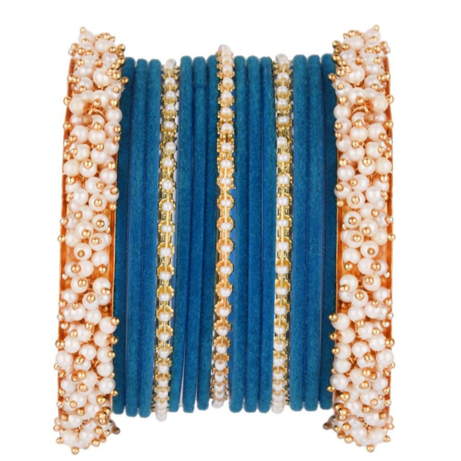 Elegant Velvet Bangles for Women - Faux Pearl Bracelet Set | Indian Jewelry for Wedding & Bridal | Boho Fashion Accessories | Perfect for Parties, Festivals & Special Occasions