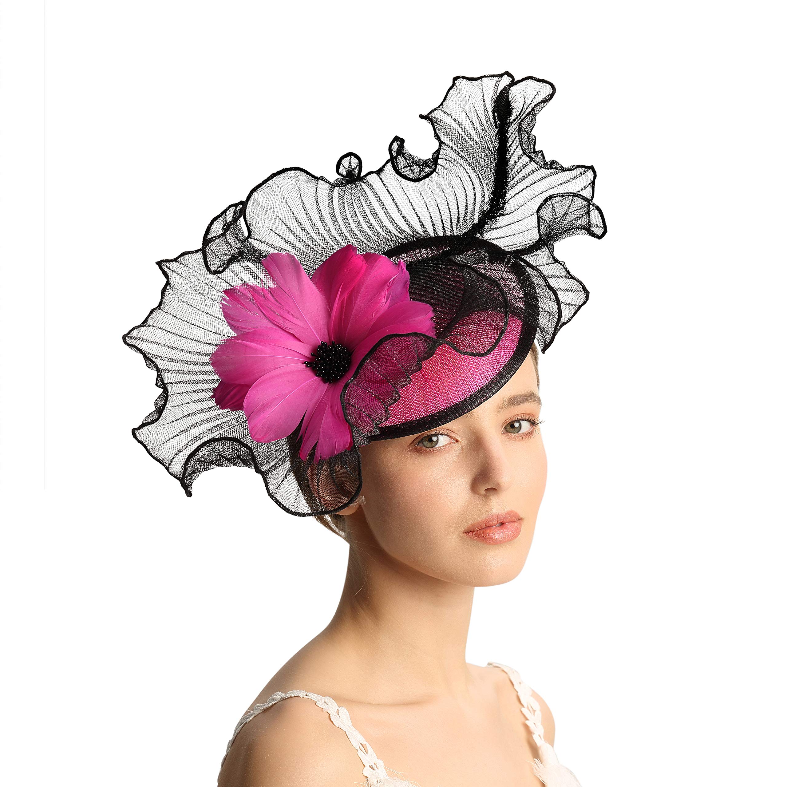 VIMARO Elegant Black Fascinator Hat for Women with Colorful Flowers - Perfect for Tea Parties, Kentucky Derby, Weddings & Royal Events (Royal Blue)