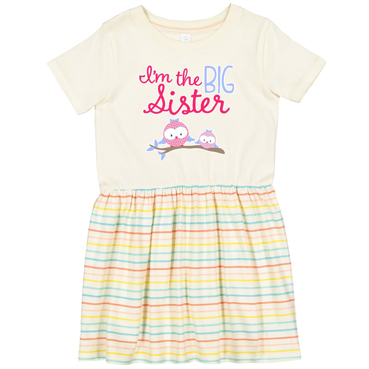Inktastic Big Sister Owls Toddler Dress - Cute Owl Print Baby Girl Outfit for Casual Wear, Playdates & Family Photos