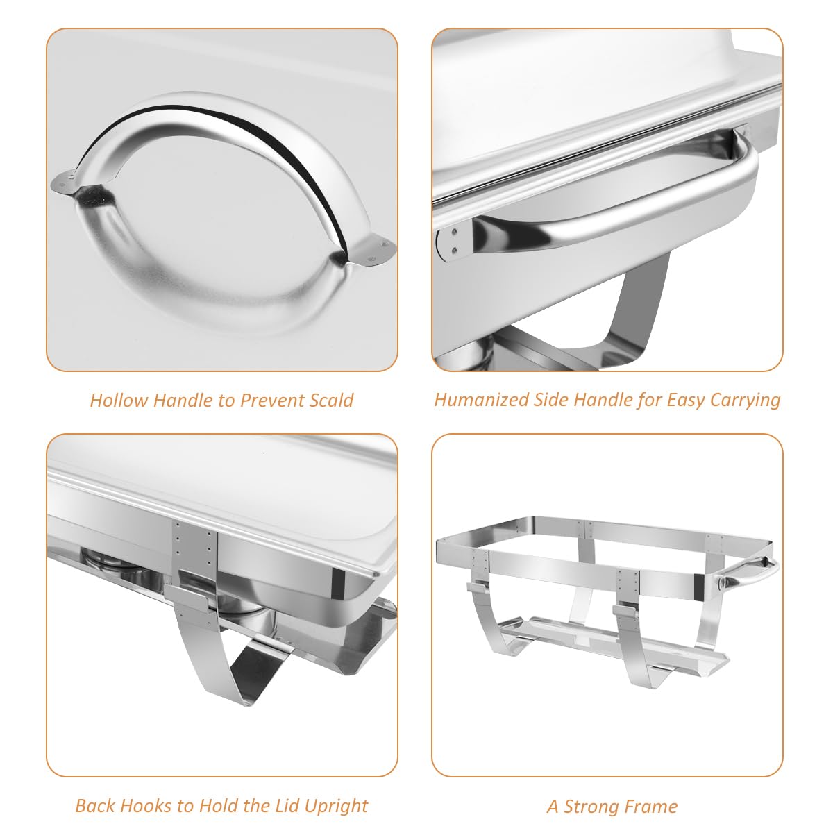 Giantex 2-Pack 9 Qt Stainless Steel Chafing Dishes with Removable Lids & Frame Stand - Buffet Serving Pans with Water Pan & Fuel Holders for Catering, Parties, Weddings & Events - Perfect for Keeping Food Warm at Buffets, Banquets & Outdoor Gatherings