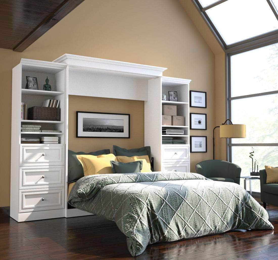 115 Queen Size Murphy Wall Bed with 2 Storage Units - Space Saving Foldable Bed for Small Apartments, Guest Rooms & Home Offices | Modern Convertible Furniture with Built-in Storage