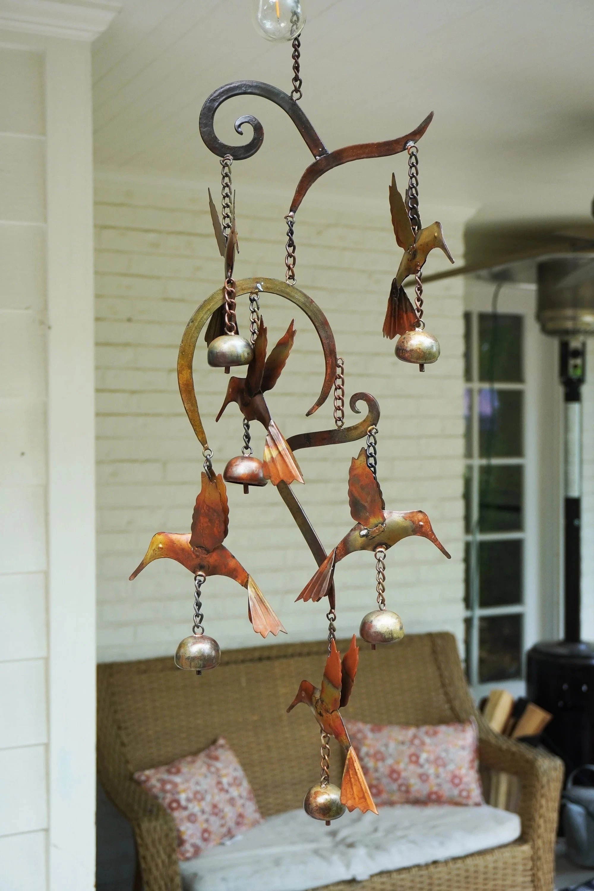 Handcrafted Scrollwork Hummingbird Wind Chime - Outdoor Garden Decor, Patio Hanging Ornament for Relaxation & Meditation | Perfect for Backyard, Porch, and Balcony