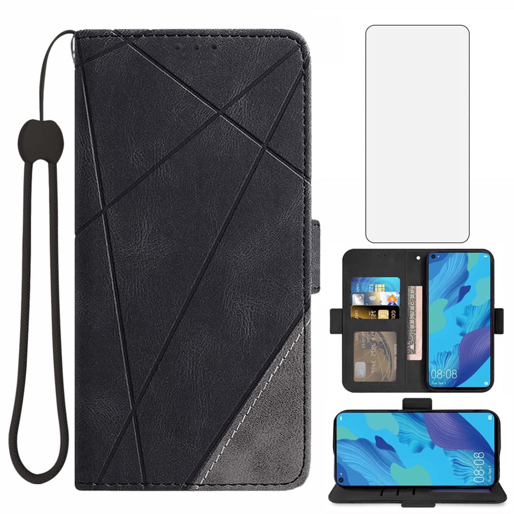**ASUWISH Wallet Case for Huawei Nova 5T/Honor 20 with Tempered Glass Screen Protector – Flip Cover Card Holder Phone Case (Black) – Stylish & Protective for Men & Women – Perfect for Daily Use & Travel**