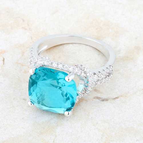 Charlene 6.2 Carat Aquamarine Cubic Zirconia Rhodium Plated Elegant Statement Ring for Women - Perfect for Weddings, Parties & Special Occasions