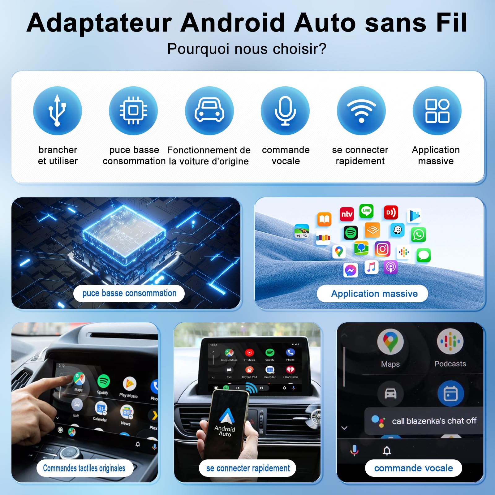 Wireless Android Auto Adapter for Car - USB Dongle Converts Wired to Wireless Android Auto - Compatible with Android 11+ & 98% of Vehicles - Perfect for Hands-Free Navigation, Music & Calls While Driving
