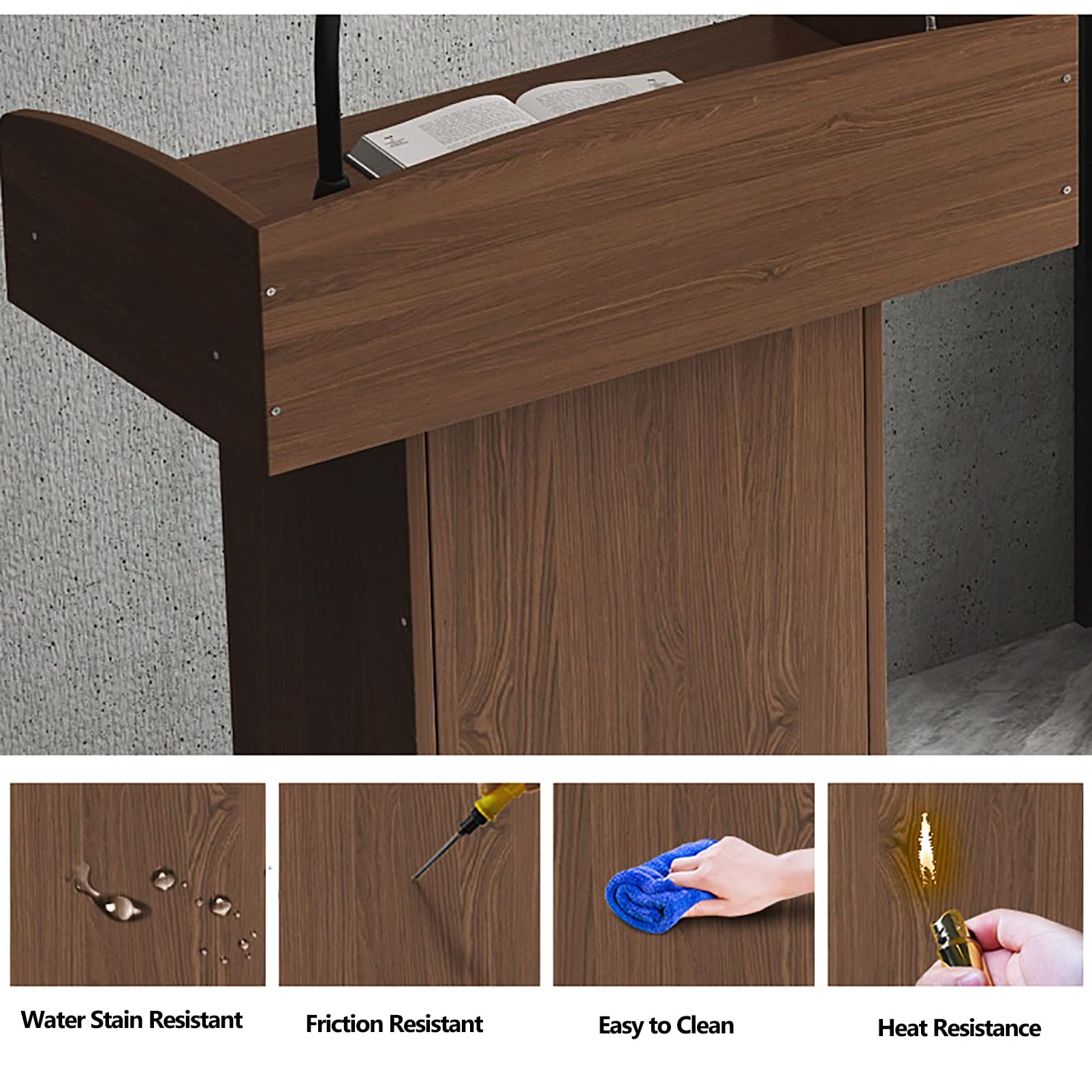 Wooden Lectern Podium Stand with Storage Shelf - Floor Standing Speaker Podium for Conference, Church, Wedding & Auditorium - Perfect for Public Speaking, Presentations & Ceremonies
