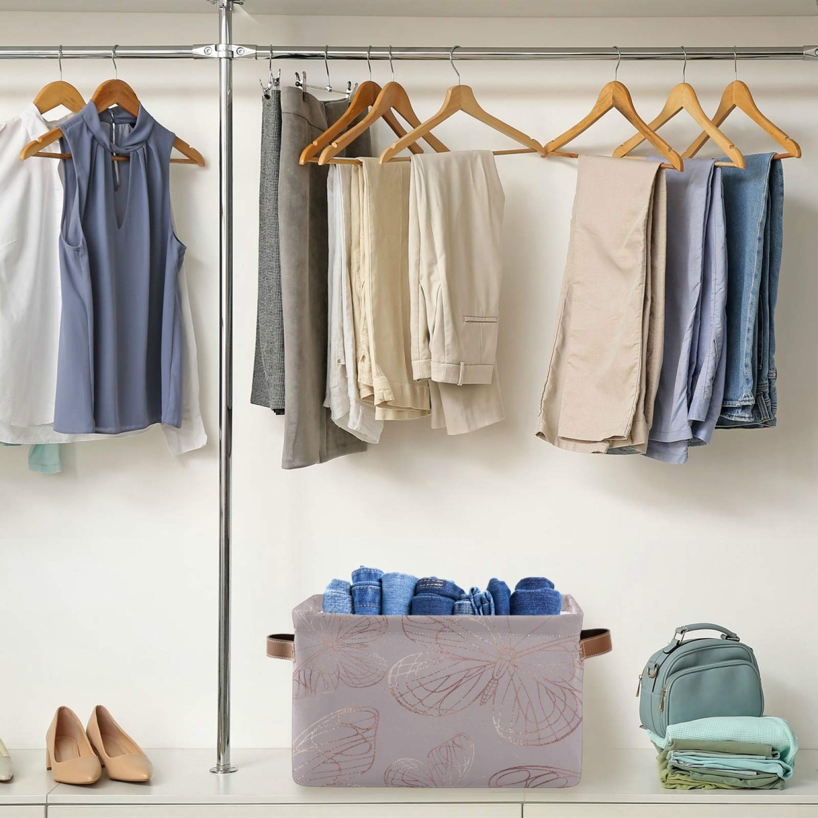 Butterfly Rose Gold Collapsible Storage Basket with PU Handles - Waterproof Nursery & Laundry Organizer (1 Pack) - Perfect for Baby Room, Bathroom & Closet Organization