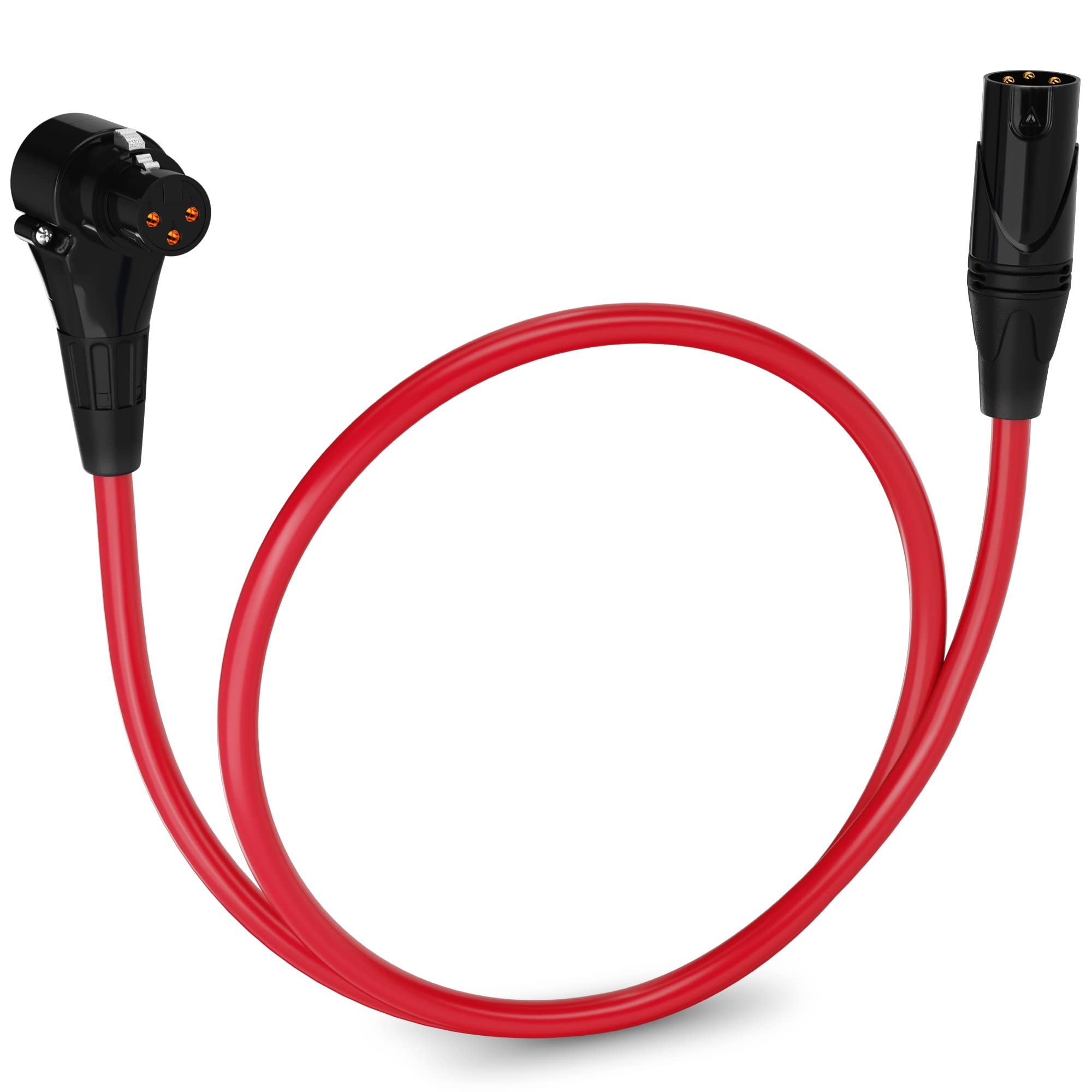 LyxPro 1.5ft Right Angle XLR Female to Male 3-Pin Microphone Cable - Professional Audio Cord for Powered Speakers, Audio Interfaces, Camcorders, DSLR Cameras & Recording Devices - Durable Pro Performance (Red) - Perfect for Studio Recording, Live Performances & Video Production