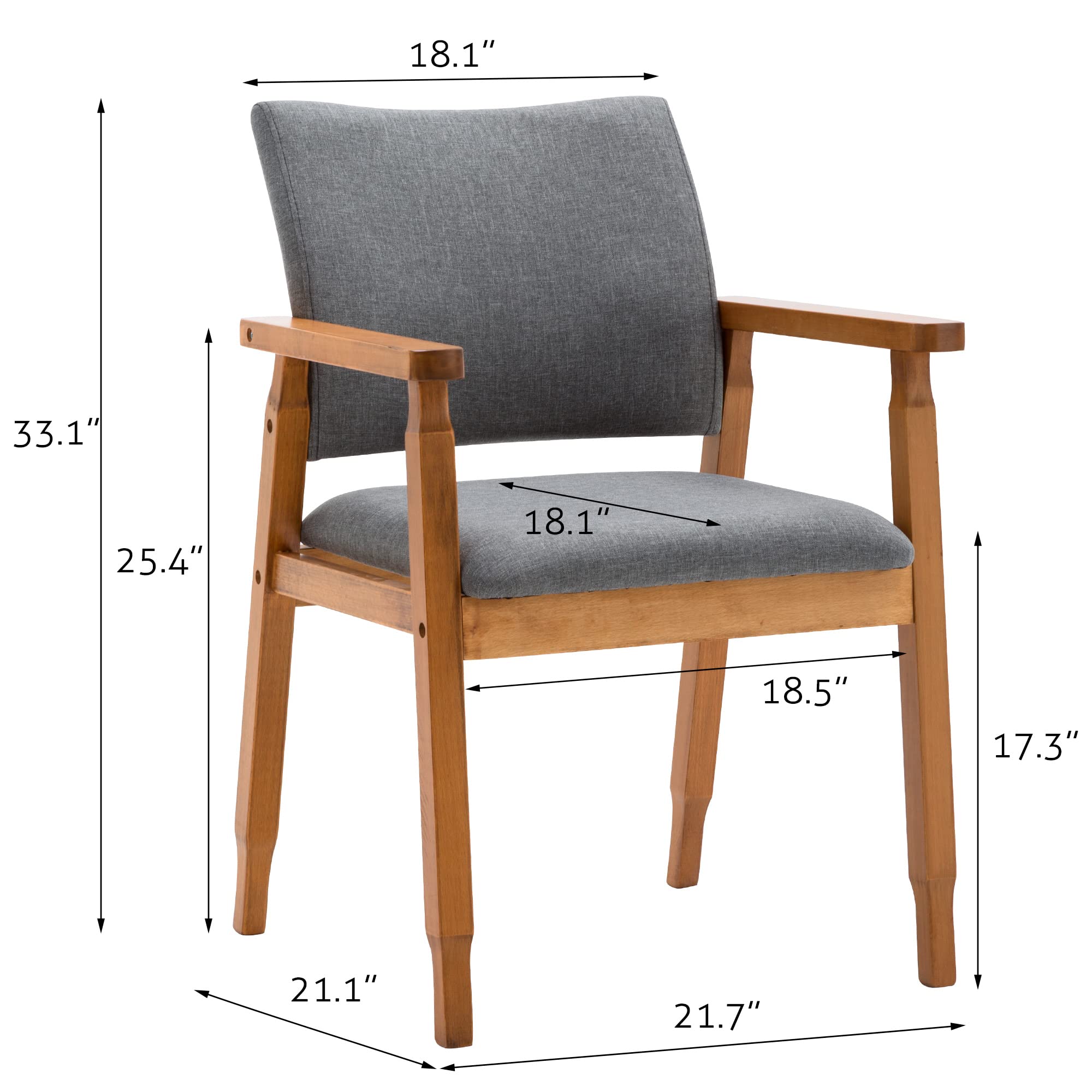 Set of 4 Mid Century Modern Walnut Dining Chairs with Grey Fabric Upholstery - Solid Wood Arm Chairs for Kitchen, Dining Room, Cafe & Living Room Decor - Perfect for Home, Office and Restaurant Seating