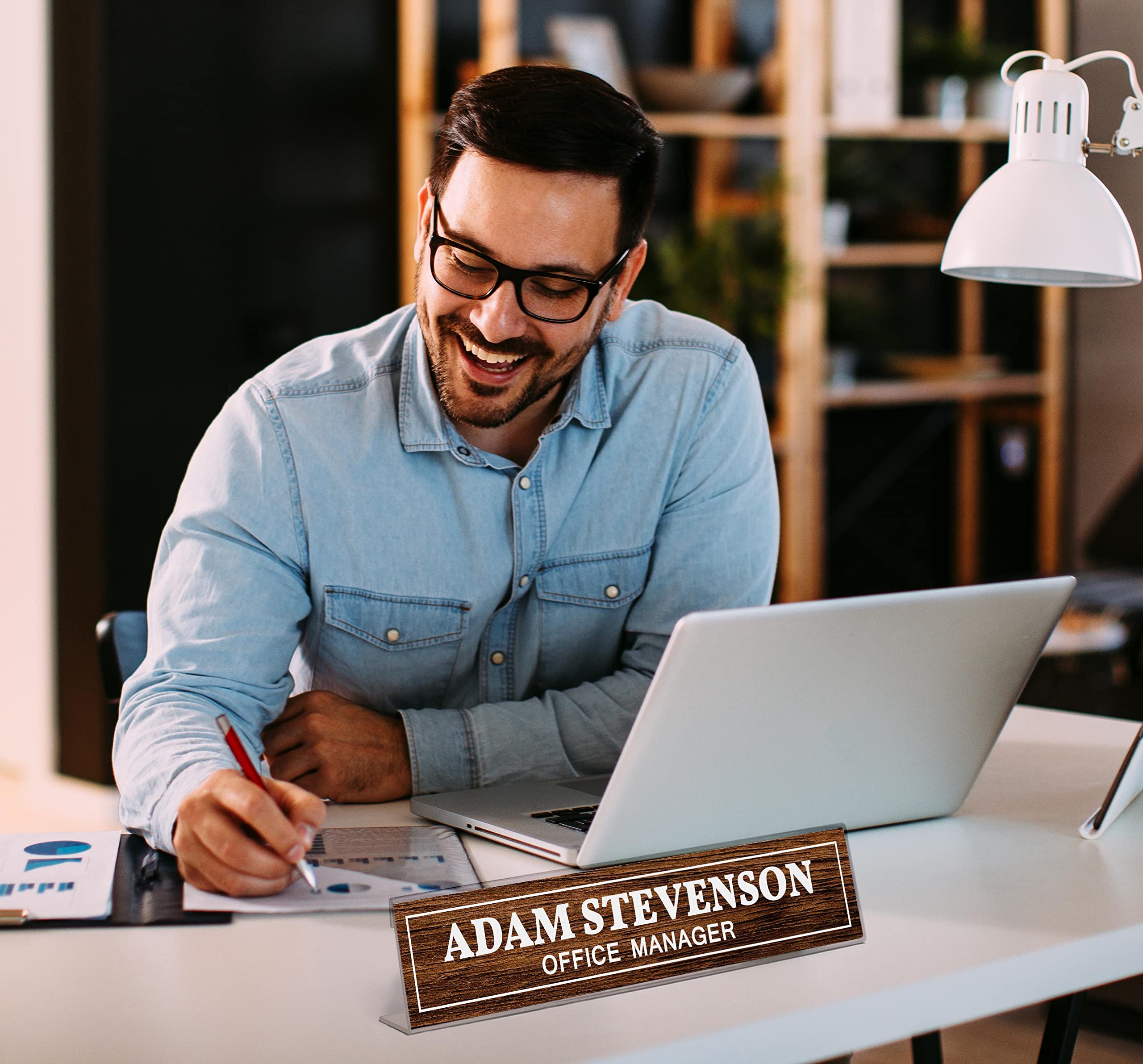 Custom Acrylic Office Desk Name Plate - Personalized 2x8 Inches Engraved Name Sign for Professional Workspace | Perfect for Executive Desks, Reception Areas & Home Offices